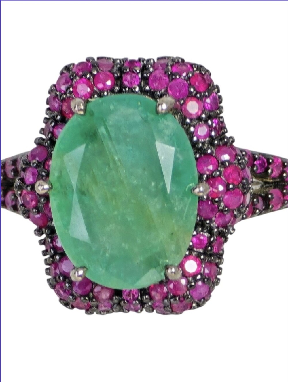 925 Sterling Silver Ring SZ 8 with Natural Emerald 3.94ct & Ruby Gemstones